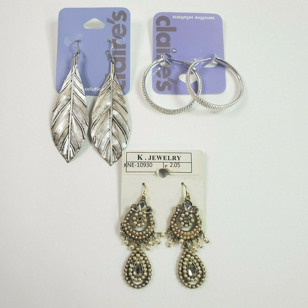 Claire's Sensitive Solutions & K. Jewelry Dangling Pierced Earring 3 Pair Lot